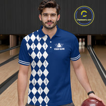 Load image into Gallery viewer, Funny blue and white argyle retro Bowling Shirt for men Custom Does this shirt make my balls look big NQS10610