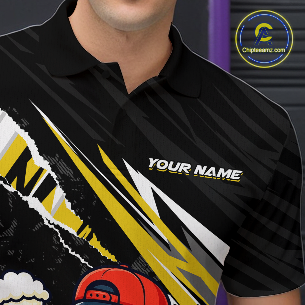 Custom Yellow Beer Bowling Jersey for Men Bowling Team Shirts Bowling Uniform Polo & 1/4 Zip HNT133