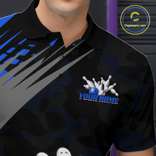 Load image into Gallery viewer, Custom Blue Funny Bowling Shirt Crazy Bowling Jersey Men Polo &amp; 1/4 Zip Bowling Outfit QZT785
