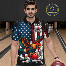 Load image into Gallery viewer, Custom Rooster US Flag Bowling Jersey for Men Bowling Team Shirts Bowling Polo &amp; 1/4 Zip HNT259