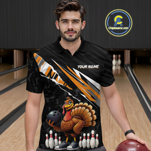 Load image into Gallery viewer, Custom Orange Funny Turkey Bowling Jersey for Men Thanksgiving Bowling Shirts Polo &amp; 1/4 Zip HNT117