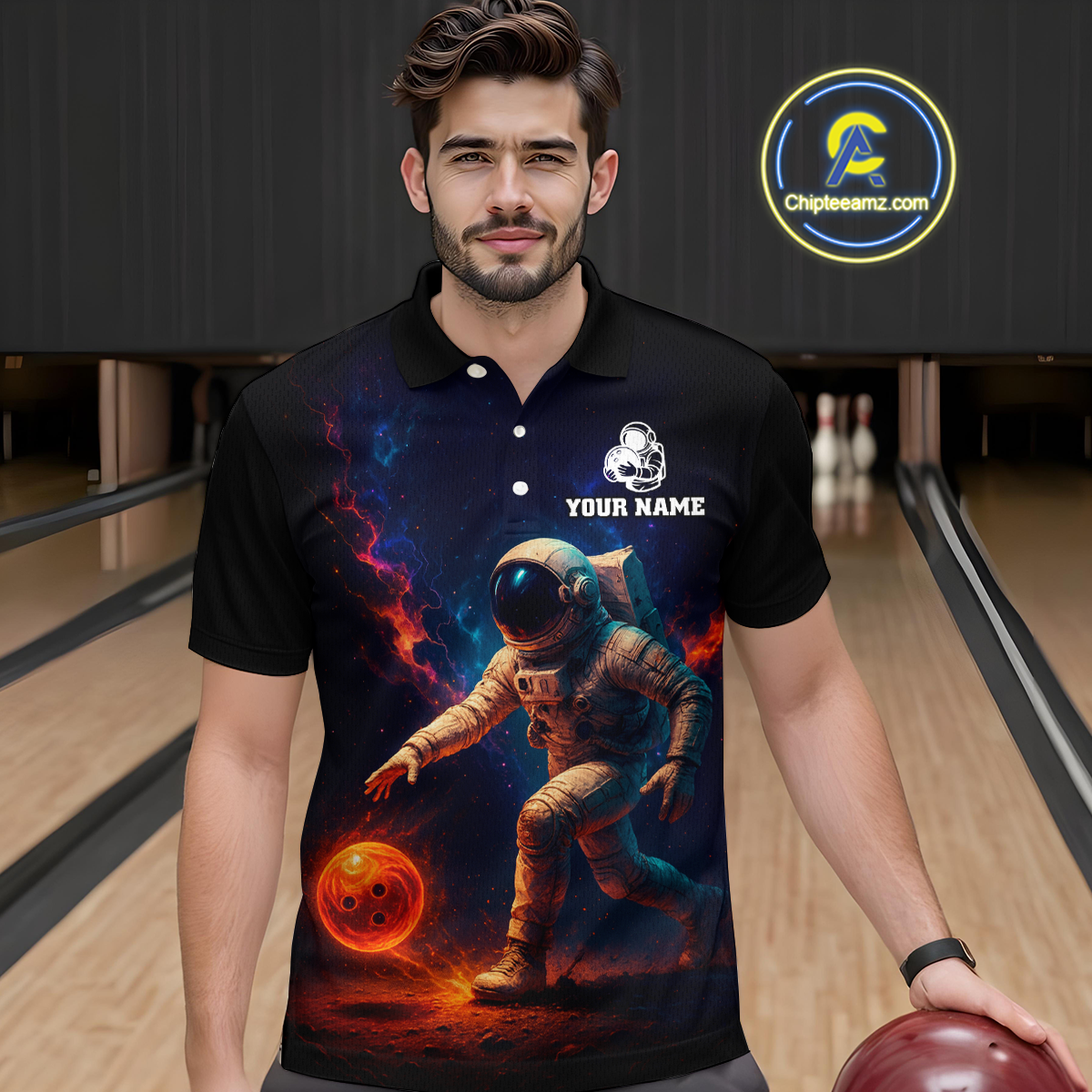 Custom Astronaut Bowling Shirts for Women Men Team Galaxy Bowling Polo and 1/4 Zip MBL170