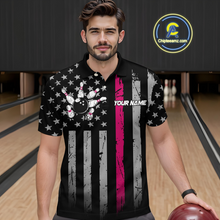 Load image into Gallery viewer, Custom Pink US Flag Eagle Bowling Jersey for Men Bowling Team Shirts Polo &amp; 1/4 Zip HNT119