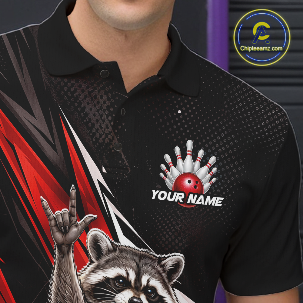 Custom Red Raccoon Bowling Jersey for Men Bowling Team Shirts Bowling Polo & 1/4 Zip HNT254