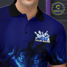 Load image into Gallery viewer, Blue Bowling Shirts for Team Women Men Custom Wolf Bowling Jerseys for Couples MBL202