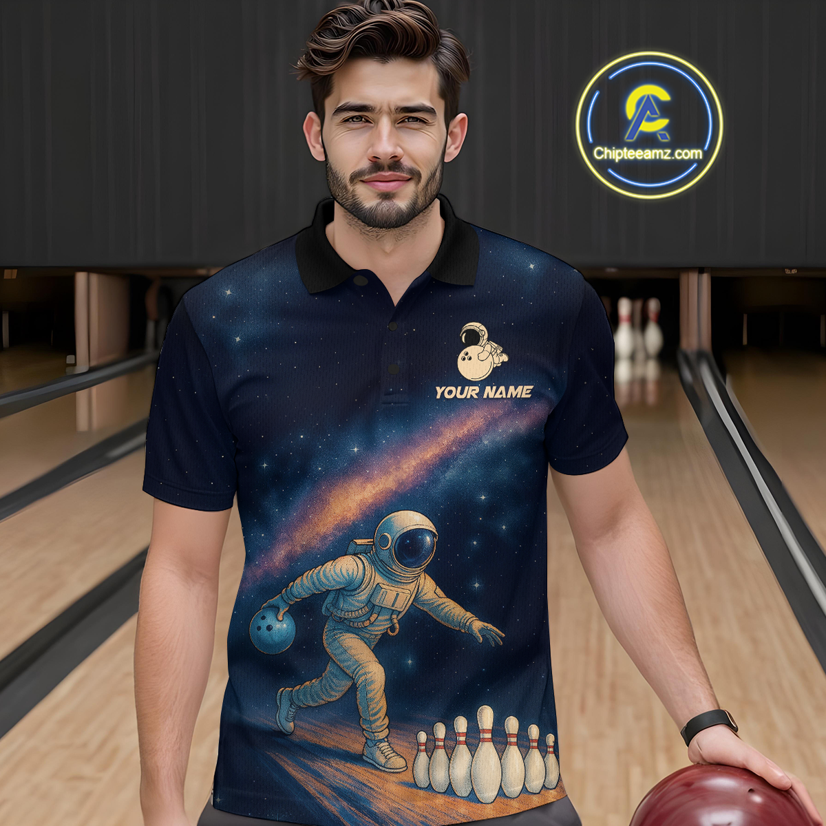 Astronaut Bowling Shirts for Women Men Team Bowling Jerseys Galaxy Bowl Polo 1/4 Zip MBL167