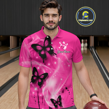 Load image into Gallery viewer, Custom Pink Butterflies Bowling Shirts for Men Women Team MBL120