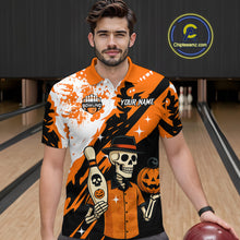 Load image into Gallery viewer, Orange Funny Skull Bowling Shirt for Men Personalized Polo &amp; 1/4-Zip Bowling Jersey Halloween QZT768