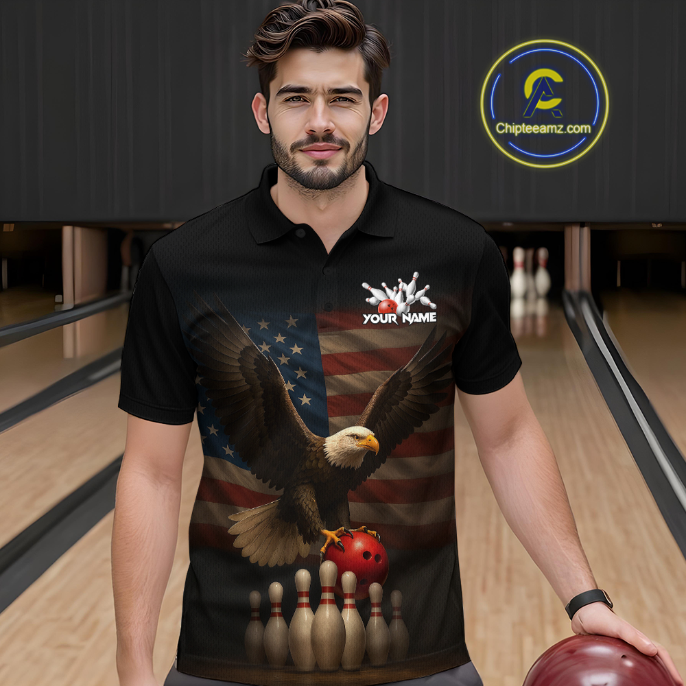 Custom Custom American Eagle Bowling Shirt for Men Polo & Quarter-Zip Bowling Jersey Bowling Outfit QZT779