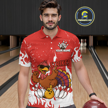 Load image into Gallery viewer, Custom Red Funny Turkey Bowling Jersey for Men Thanksgiving Bowling Team Shirts HNT115