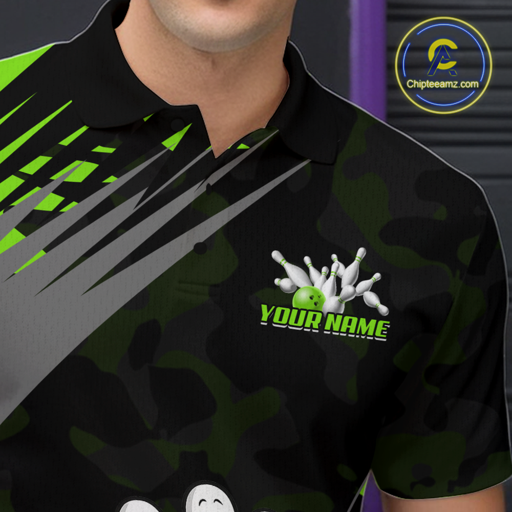 Custom Green Funny Bowling Shirt Crazy Bowling Jersey Men Polo & 1/4 Zip Bowling Outfit QZT785