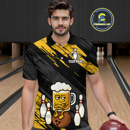 Custom Funny Beer Bowling Jersey for Men Bowling Uniform Polo & 1/4 Zip Bowling Team Shirts HNT107
