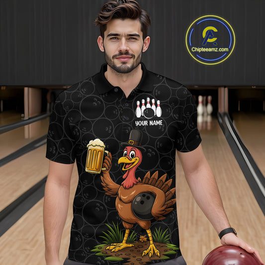 Funny Turkey Bowling Beer Thanksgiving Black Camo Custom Team bowling jerseys men, bowling gifts NQS10974