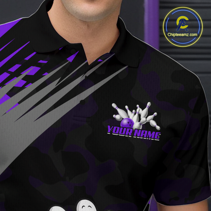 Custom Purple Funny Bowling Shirt Crazy Bowling Jersey Men Polo & 1/4 Zip Bowling Outfit QZT785