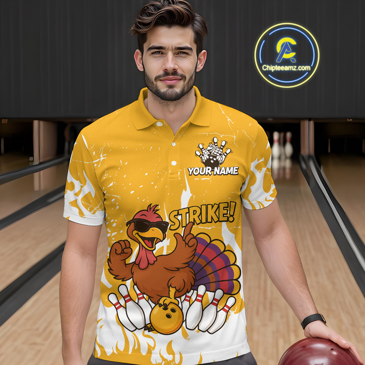 Custom Yellow Funny Turkey Bowling Jersey for Men Thanksgiving Bowling Team Shirts HNT115