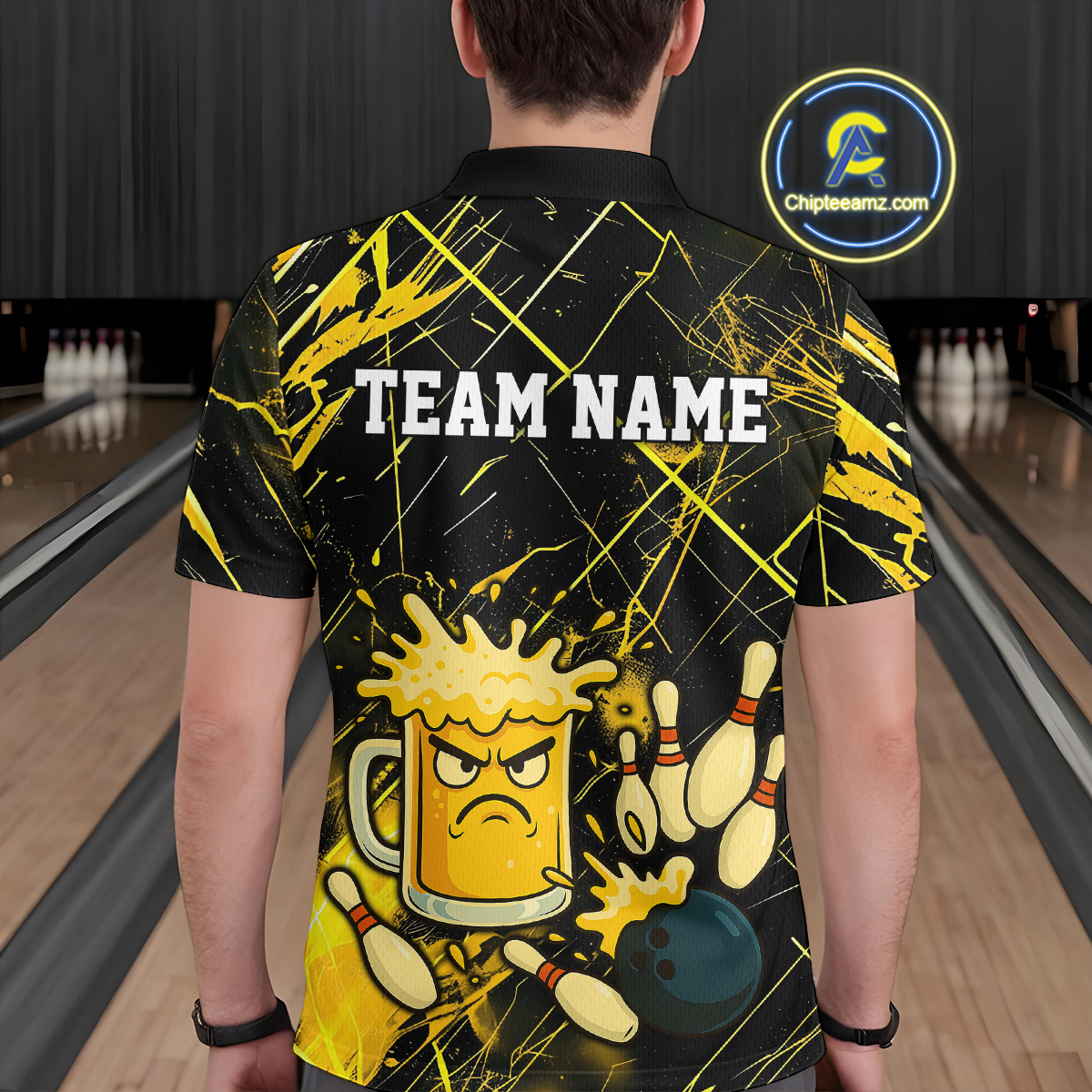 Custom Yellow Funny Beer Bowling Shirt Team Bowling League Jersey for Men Bowling Outfit QZT767