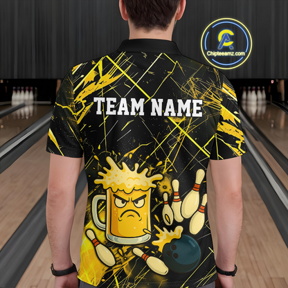 Custom Yellow Funny Beer Bowling Shirt Team Bowling League Jersey for Men Bowling Outfit QZT767