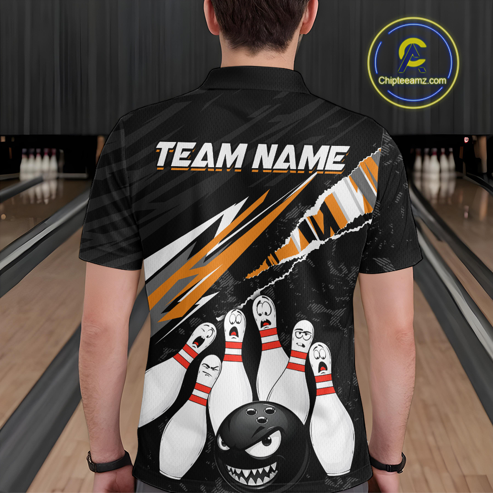 Custom Orange Funny Bowling Jersey for Men Bowling Uniform Polo & 1/4 Zip Bowling Team Shirts HNT128