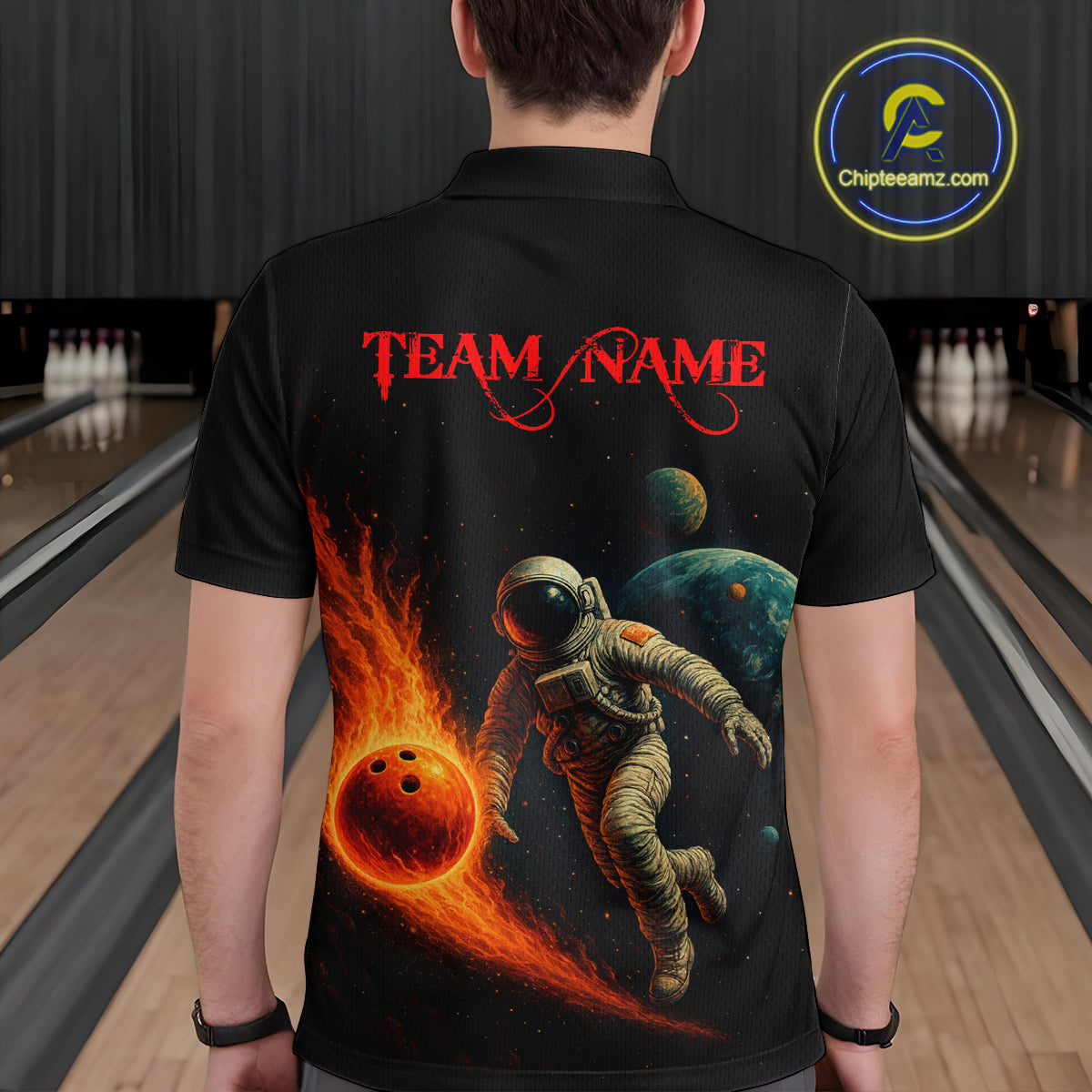 Astronaut Bowling Shirts for Women Men Team Custom Galaxy Bowling Polo and 1/4 Zip MBL171