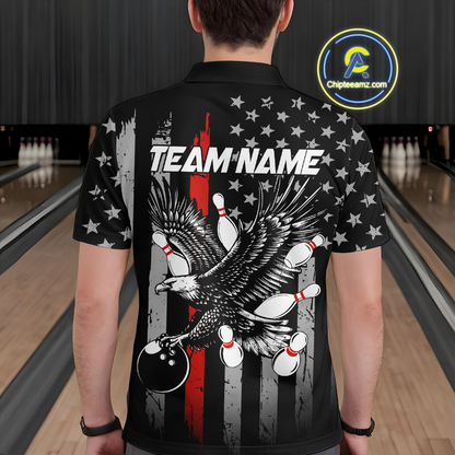 Custom Red US Flag Eagle Bowling Jersey for Men Bowling Team Shirts Polo & 1/4 Zip HNT119
