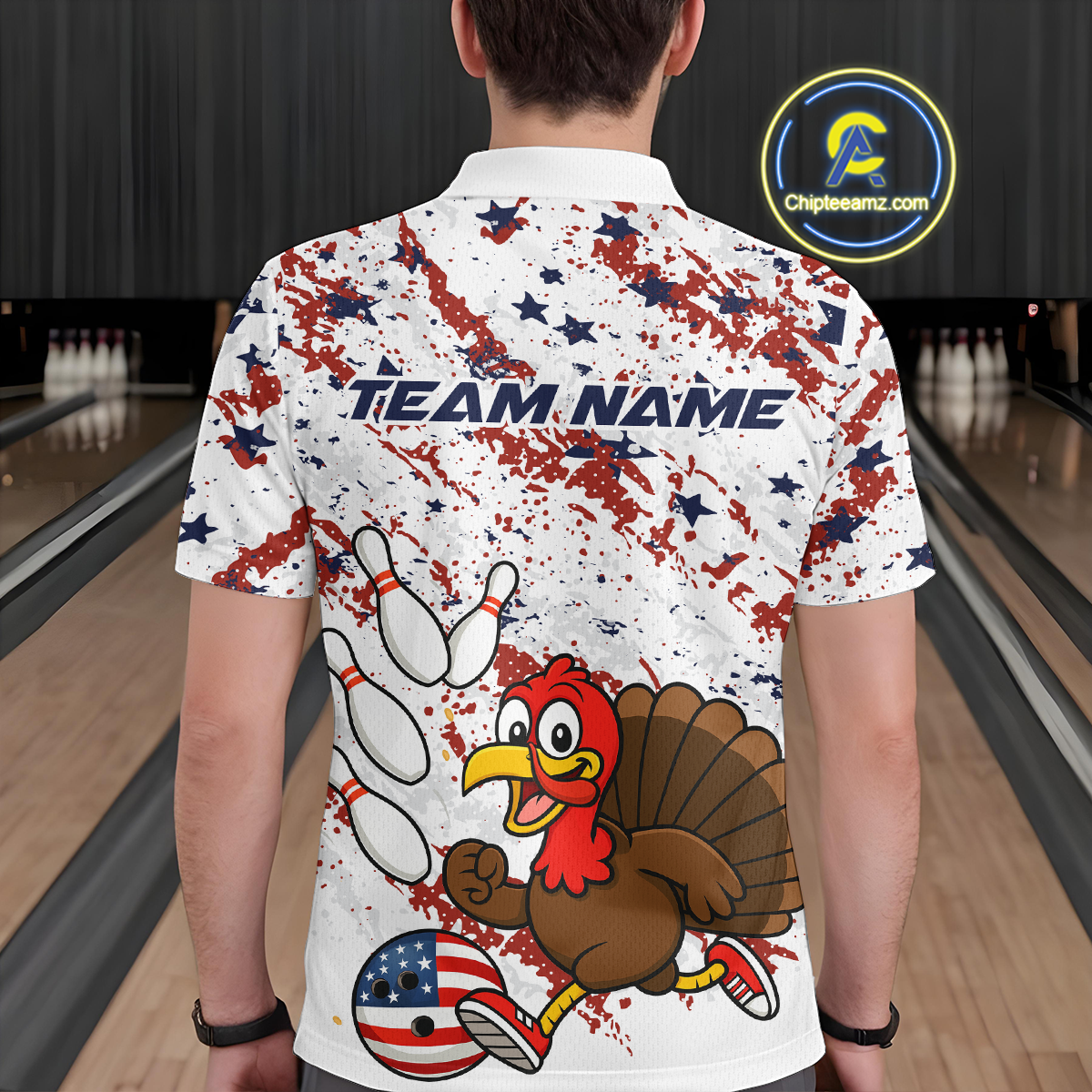 American Funny Turkey Bowling Team Shirt for Men Custom Bowling Jersey Polo Thanksgiving Bowling Outfit QZT775