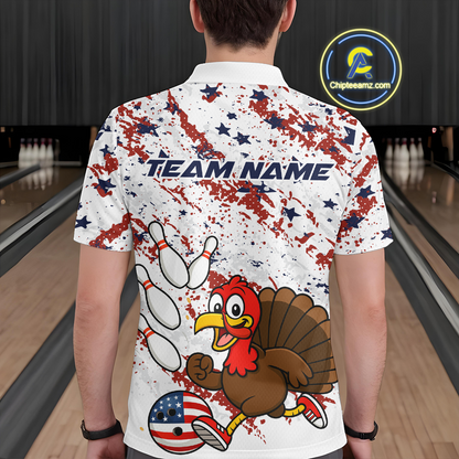 American Funny Turkey Bowling Team Shirt for Men Custom Bowling Jersey Polo Thanksgiving Bowling Outfit QZT775