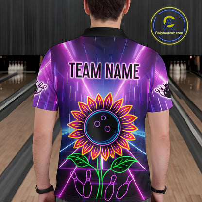 Custom Neon Lightning Sunflower Bowling Shirt Bowling Team Jersey for Men Bowling Polo & 1/4-Zip QZT770