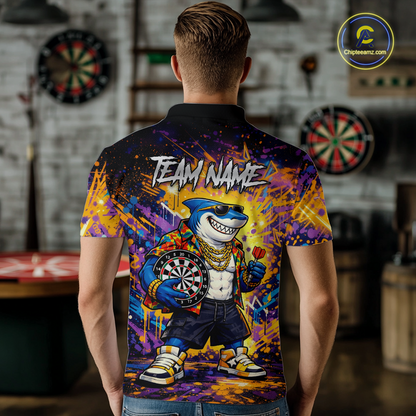 Custom Funny Shark Dart Shirts for Men Darts Team Jerseys Dart Tournament Polo & 1/4 Zip NNT136