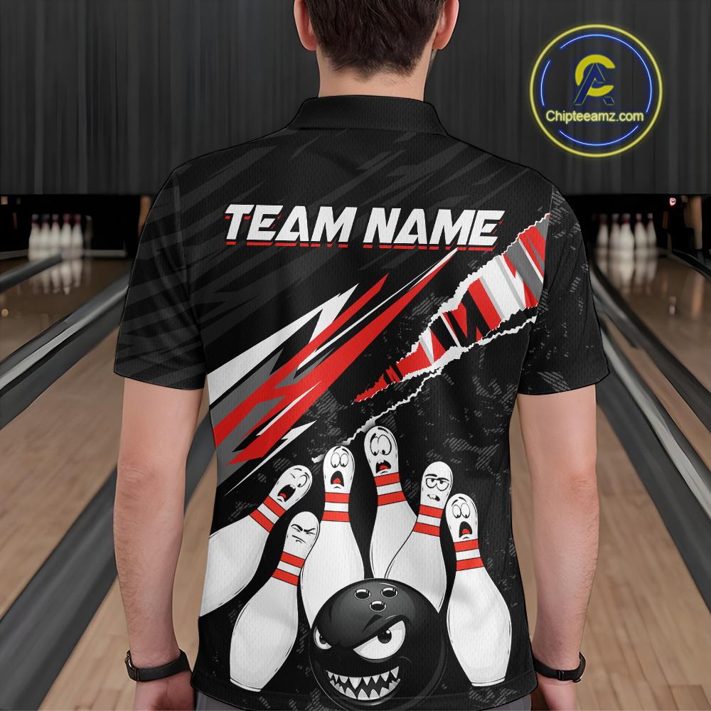 Custom Red Funny Bowling Jersey for Men Bowling Uniform Polo & 1/4 Zip Bowling Team Shirts HNT128