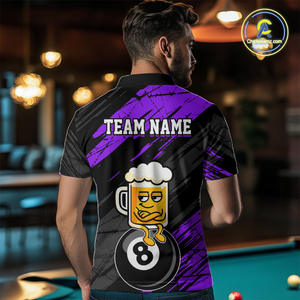 Custom Purple Funny Beer 8 Ball Billiard Shirts for Men Billiard Team Shirts Polo & 1/4 Zip NNT78