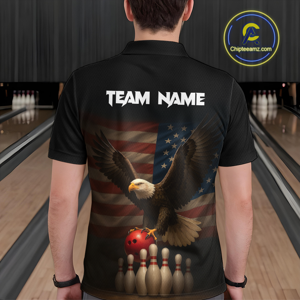 Custom Custom American Eagle Bowling Shirt for Men Polo & Quarter-Zip Bowling Jersey Bowling Outfit QZT779