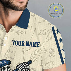 Funny Skull golfer vintage American Flag Custom patriotic golf polo shirts for men, golfing gifts NQS9964