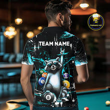 Load image into Gallery viewer, Custom Turquoise Funny Raccoon Billiard Shirt for Men 8 Ball Pool Billiard Jersey Polo &amp; 1/4-Zip BHT5