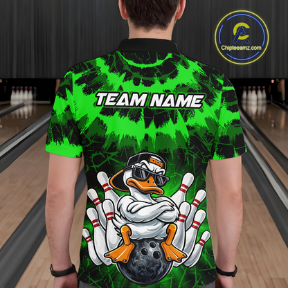 Custom Green Funny Duck Bowling Jersey for Men Bowling Uniform Polo & 1/4 Zip Bowling Team Shirts HNT238