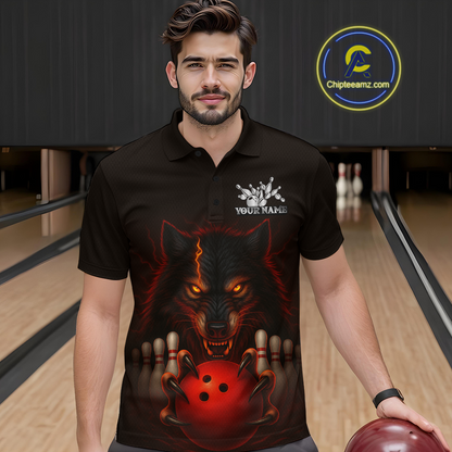 Red&Black Wolf Bowling Shirts for Team Women Men Custom Wolf Bowling Polo &1/4 Zip MBL196
