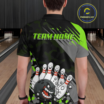 Custom Green Funny Bowling Shirt Crazy Bowling Jersey Men Polo & 1/4 Zip Bowling Outfit QZT785