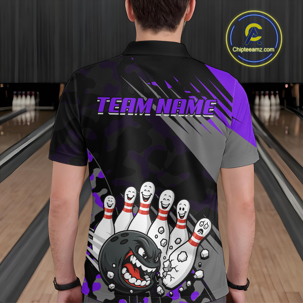Custom Purple Funny Bowling Shirt Crazy Bowling Jersey Men Polo & 1/4 Zip Bowling Outfit QZT785