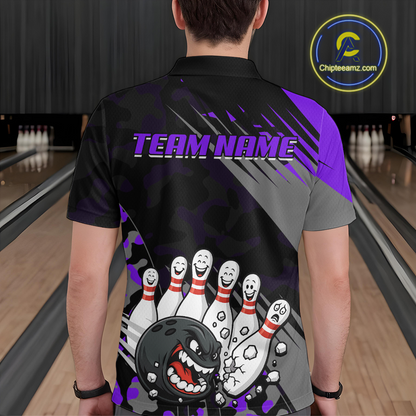 Custom Purple Funny Bowling Shirt Crazy Bowling Jersey Men Polo & 1/4 Zip Bowling Outfit QZT785