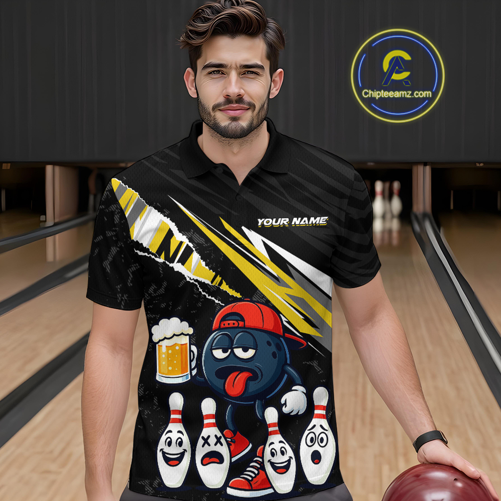 Custom Yellow Beer Bowling Jersey for Men Bowling Team Shirts Bowling Uniform Polo & 1/4 Zip HNT133
