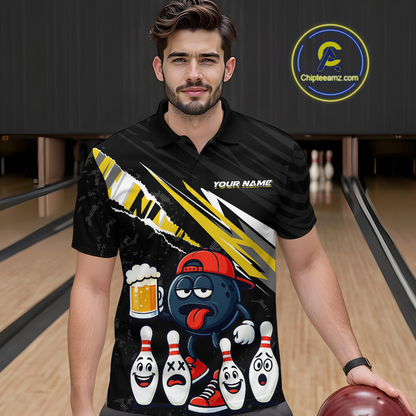 Custom Yellow Beer Bowling Jersey for Men Bowling Team Shirts Bowling Uniform Polo & 1/4 Zip HNT133