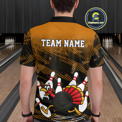 Custom Orange Funny Turkey Bowling Jersey for Men Thanksgiving Bowling Team Shirts Polo & 1/4 Zip HNT125