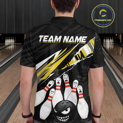 Custom Yellow Funny Bowling Jersey for Men Bowling Uniform Polo & 1/4 Zip Bowling Team Shirts HNT128