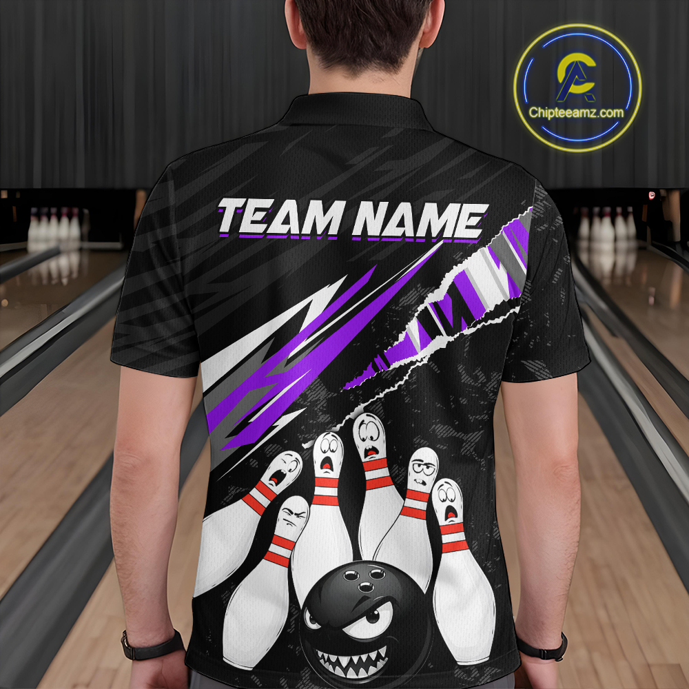 Custom Purple Funny Bowling Jersey for Men Bowling Uniform Polo & 1/4 Zip Bowling Team Shirts HNT128