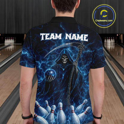 Blue Thunder Lightning Bowling Shirt for Men Bowling League Jersey Polo & Quarter-Zip Bowling Outfit QZT932