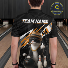 Load image into Gallery viewer, Custom Orange Funny Cat Bowling Jersey for Men Bowling Shirt Polo &amp; 1/4 Zip Bowling Team Shirts HNT136