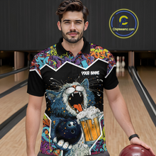Load image into Gallery viewer, Custom Funny Cat Beer Bowling Jersey for Men Polo &amp; 1/4 Zip Bowling Team Shirts HNT146