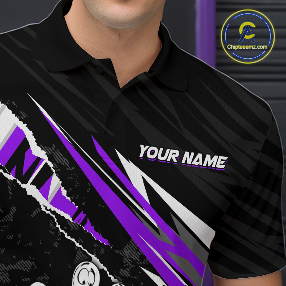 Custom Purple Funny Bowling Jersey for Men Bowling Uniform Polo & 1/4 Zip Bowling Team Shirts HNT128