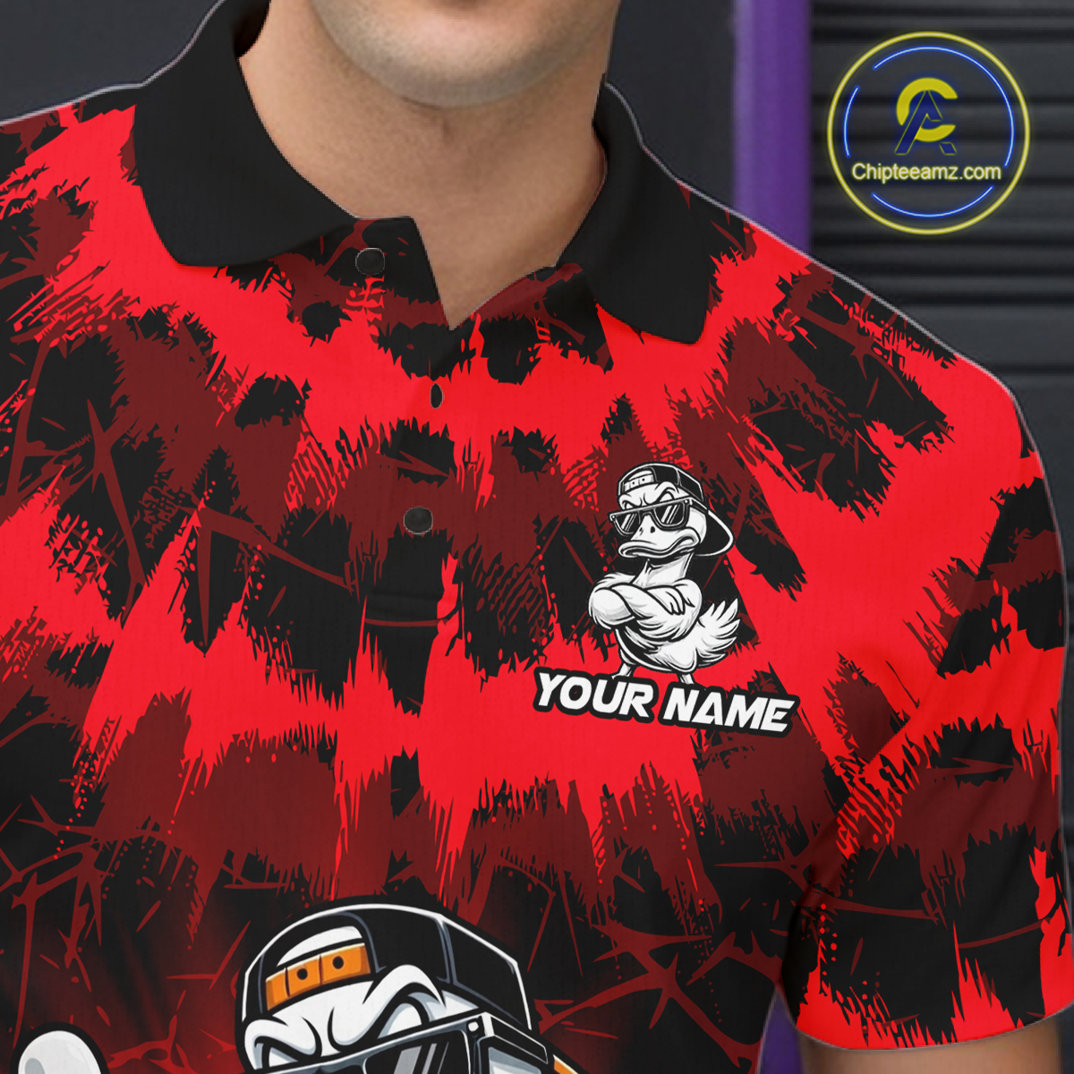 Custom Red Funny Duck Bowling Jersey for Men Bowling Uniform Polo & 1/4 Zip Bowling Team Shirts HNT238