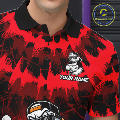 Custom Red Funny Duck Bowling Jersey for Men Bowling Uniform Polo & 1/4 Zip Bowling Team Shirts HNT238