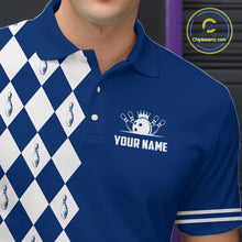 Load image into Gallery viewer, Funny blue and white argyle retro Bowling Shirt for men Custom Does this shirt make my balls look big NQS10610